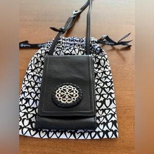 Brighton Ferrara Black Phone Organizer Leather Crossbody Bag